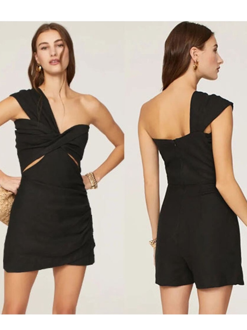 JBQ Just Bee Queen Solange Linen Black One-Shoulder Dress